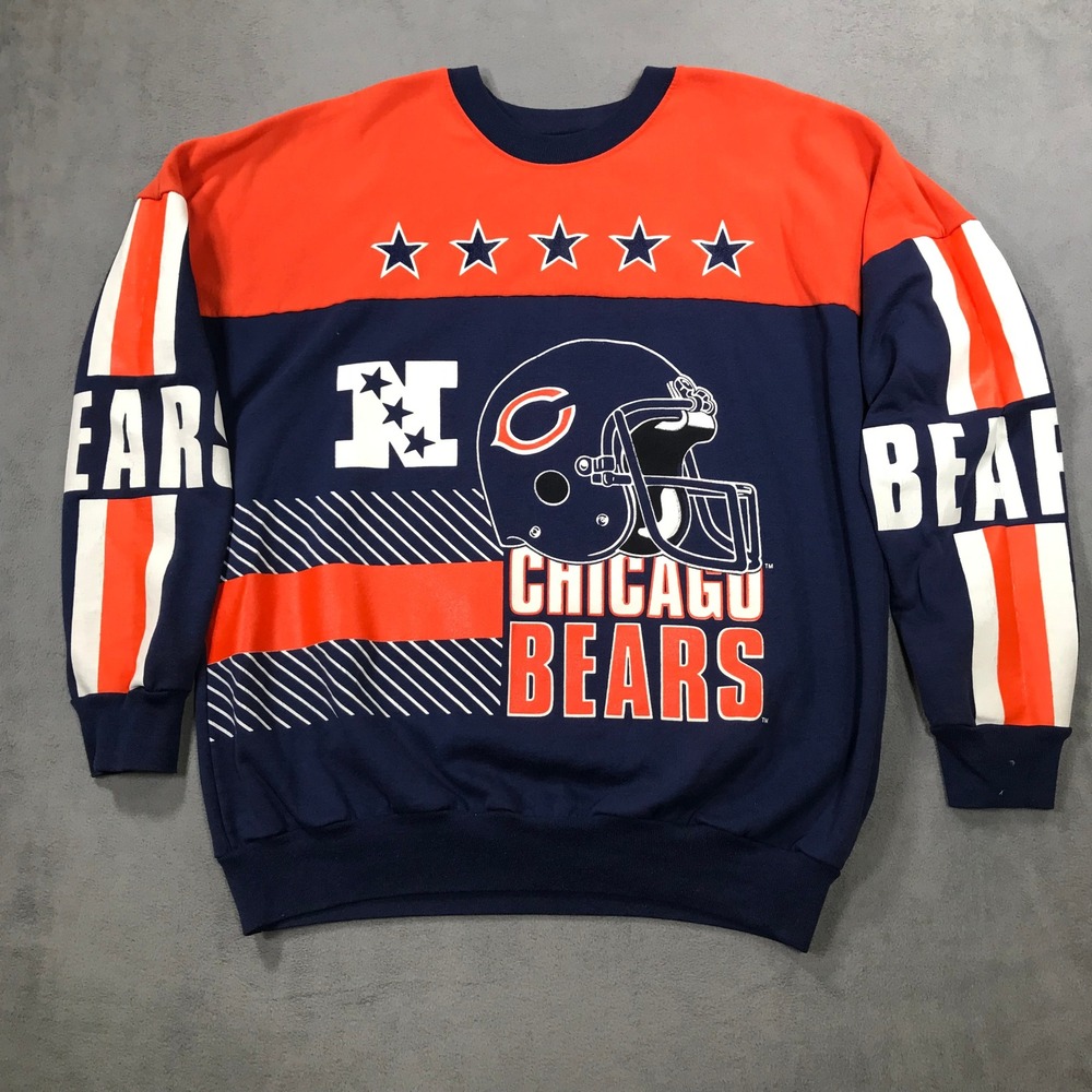 Vintage Chicago Bears Sweatshirt Mens XL Navy Orange Excellent 80s AOP USA Made